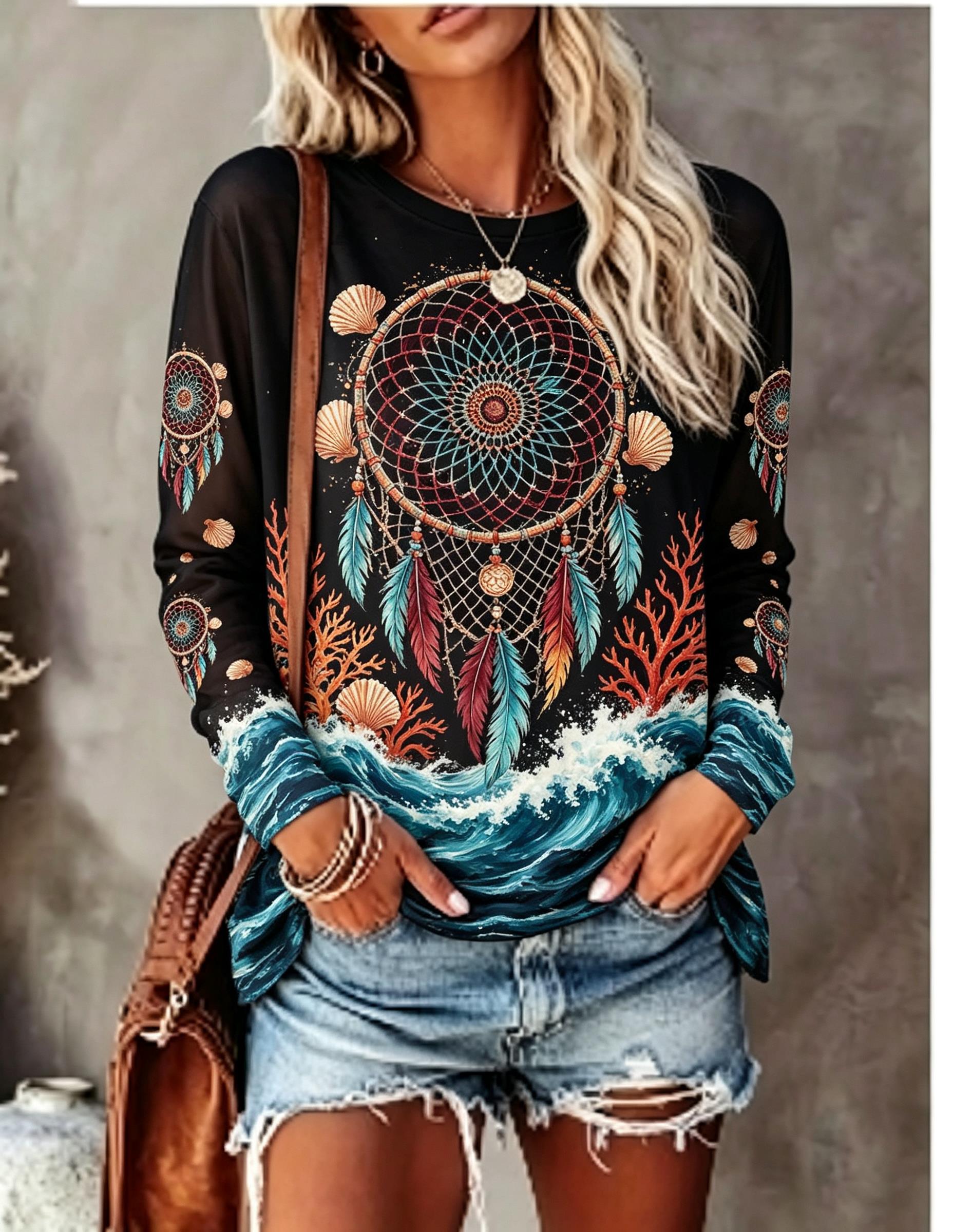 Blouses - Kaos lengan panjang model kerah bulat