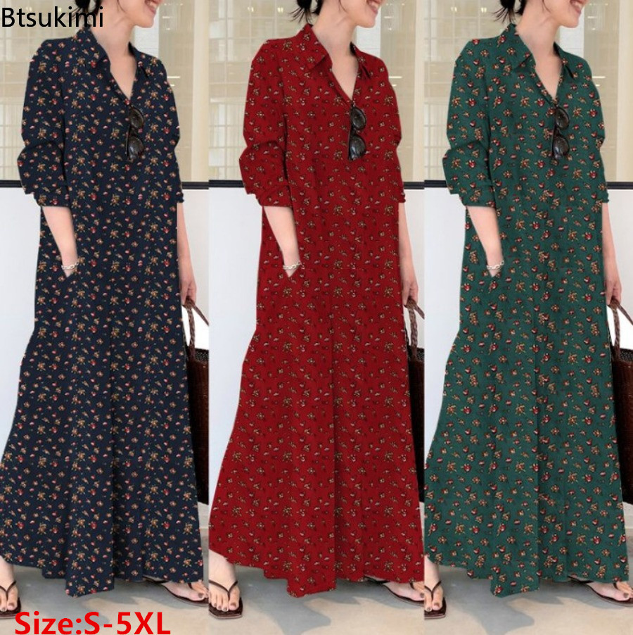 Gaun Kemeja Panjang Motif Baru - Casual Loose Linen Shirt Dress ulasan dan harga