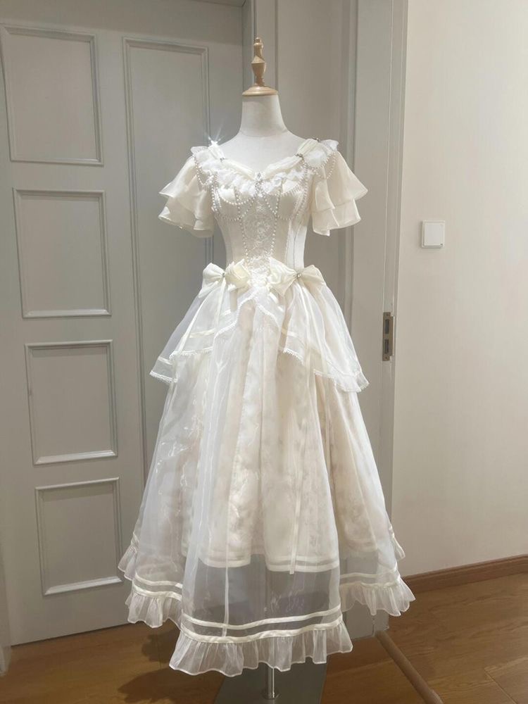 Gaun Desain Pita Antik Manis G - French Vintage Floral Midi Dress ulasan dan harga