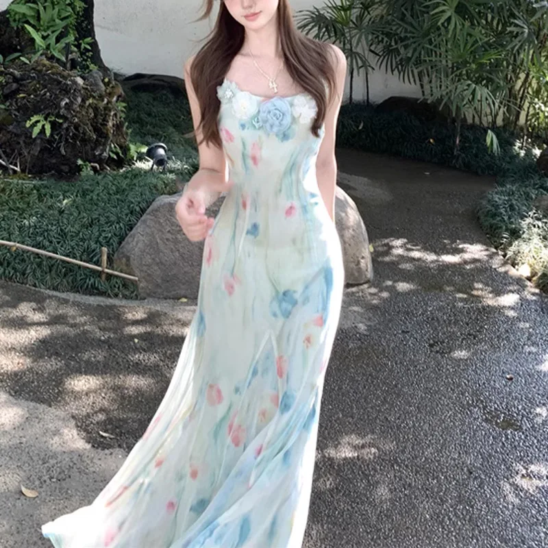Gaun Midi Jepang Y2k Manis Kaw - French Vintage Floral Midi Dress ulasan dan harga