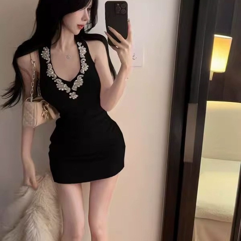 Gaun Mini Bodycon Hitam Seksi  - Sparkly Rhinestone Club Party Dress ulasan dan harga